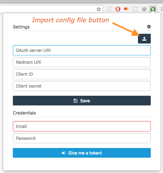 Import config file button of the extension