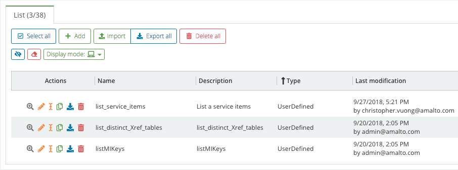 List of stored procedures