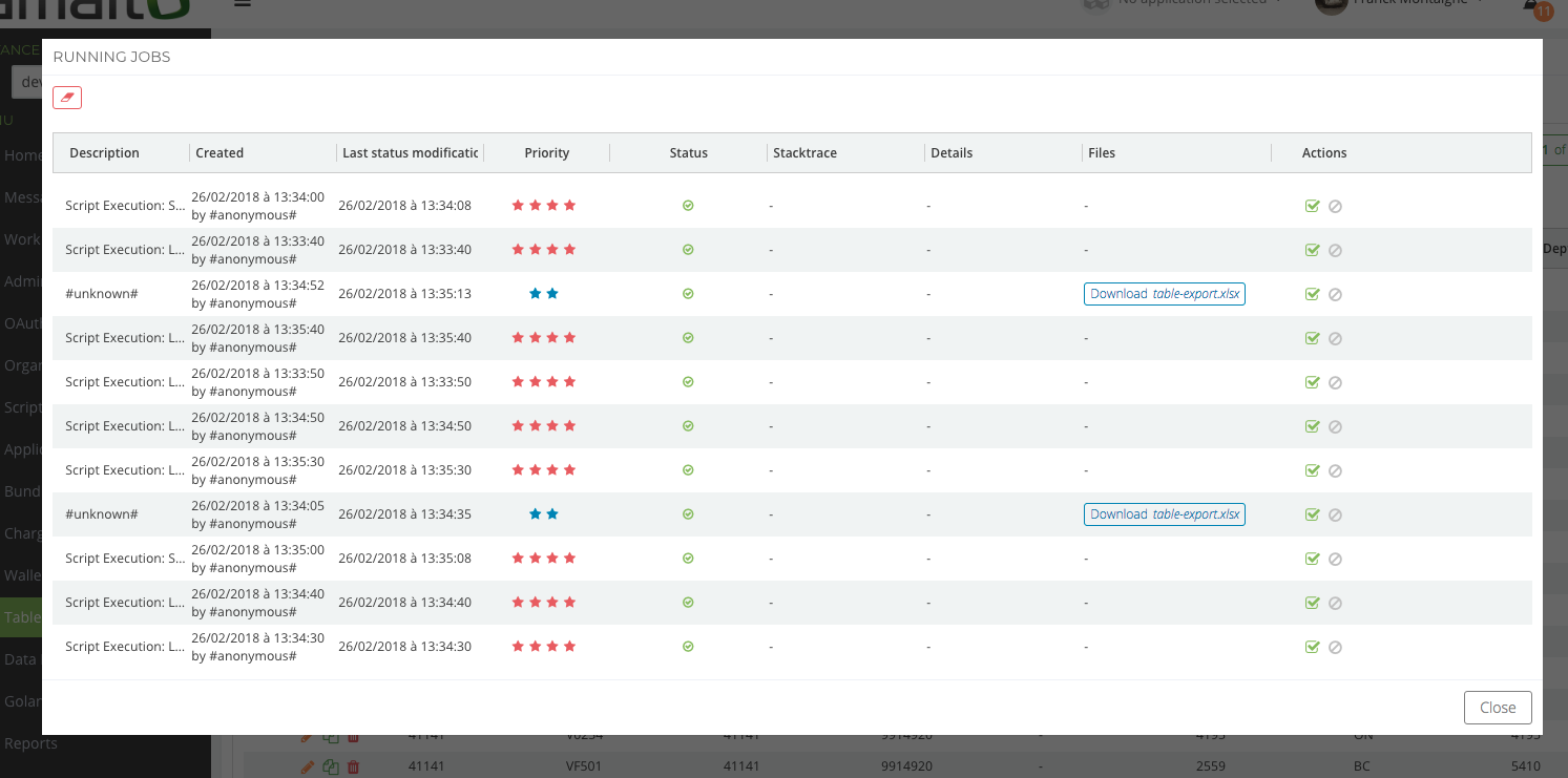 Jobs control panel