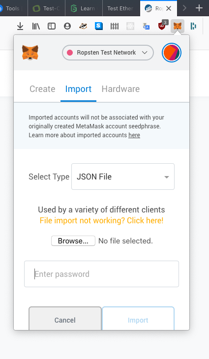 Import Wallet JSON File in Metamask